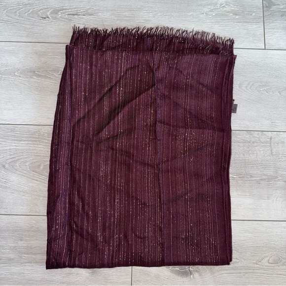 Loro Piana Silk Cashmere Burgundy Maroon Gold Metallic Scarf Neck Wrap - Picture 7 of 13